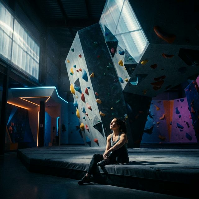 Boulderer looking at wall