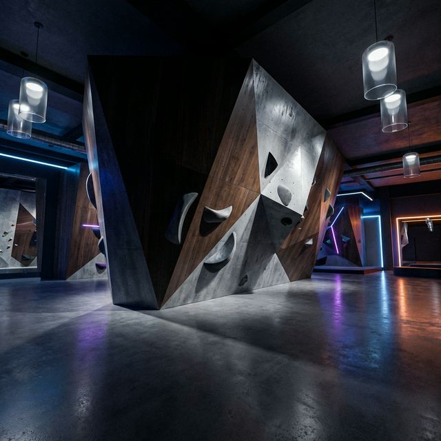 Clean modern indoor bouldering wall